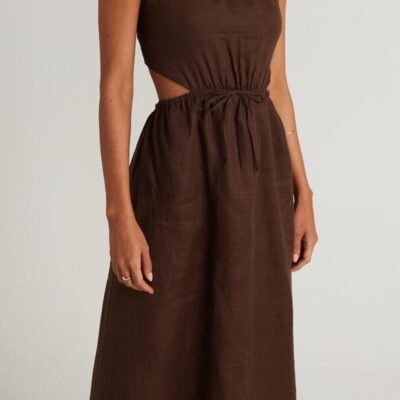 Faithfull The Brand La Piedra Maxi Dress Plain Chocolate - Image 2