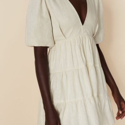 Faithfull The Brand Elmiya Mini Dress Plain Cream - Image 1
