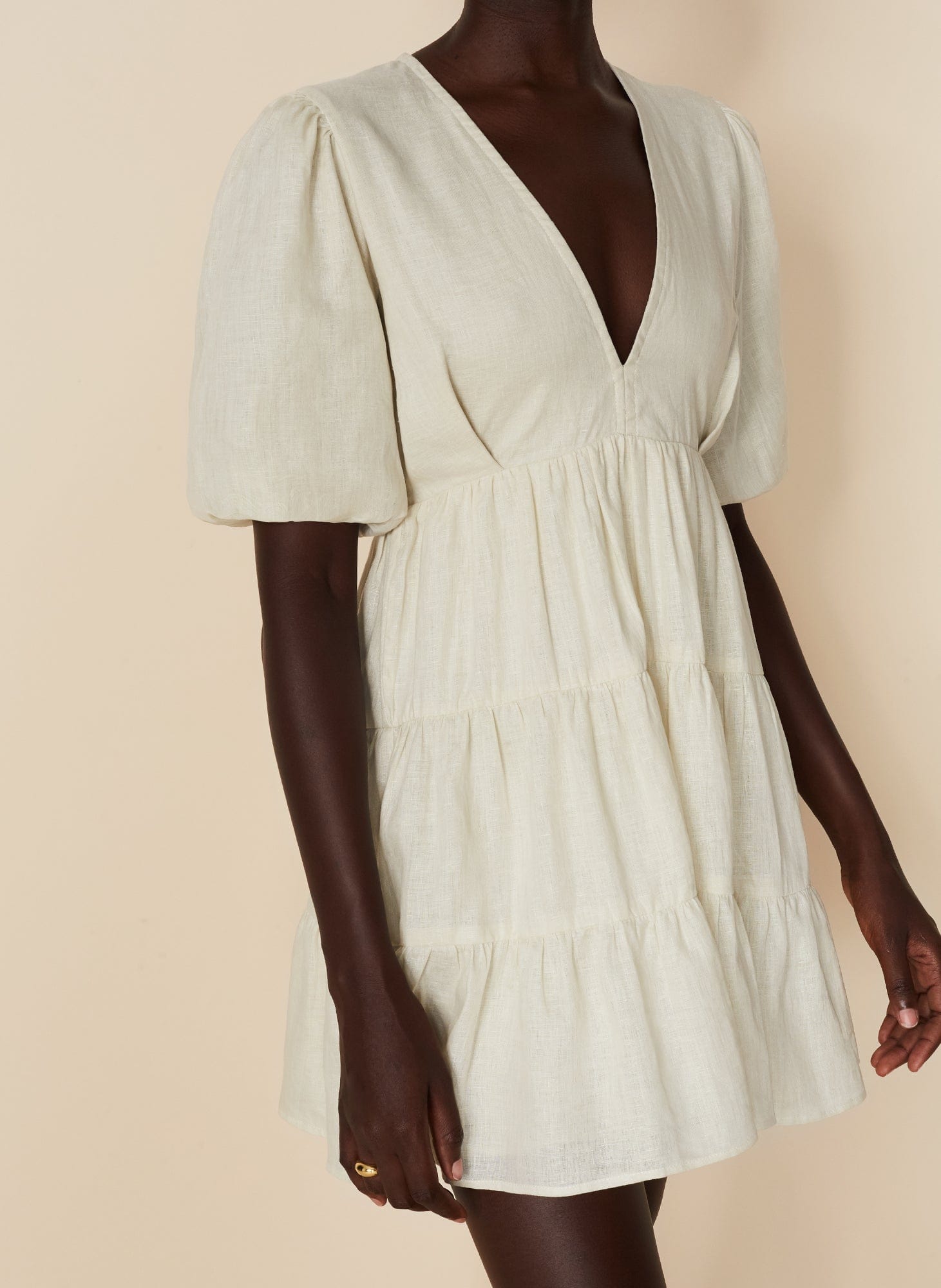 Faithfull The Brand Elmiya Mini Dress Plain Cream - Image 1