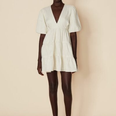 Faithfull The Brand Elmiya Mini Dress Plain Cream - Image 2