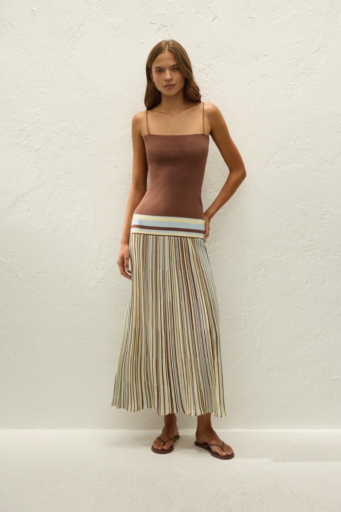 Faithfull The Brand Esenia Knit Dress Sky Blue Pale Yellow Stripe - Image 1