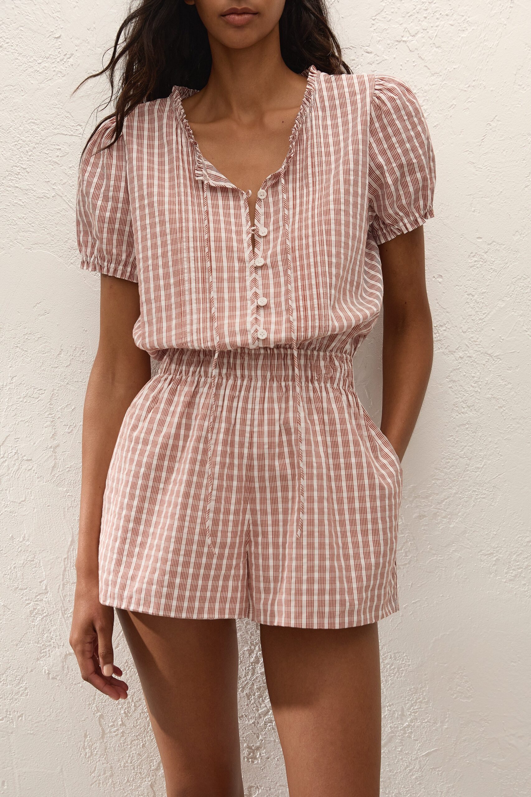 MNFTB191026063544114_2 Faithfull The Brand Emilie Playsuit Paloma Check Cinnamon White - Image 2