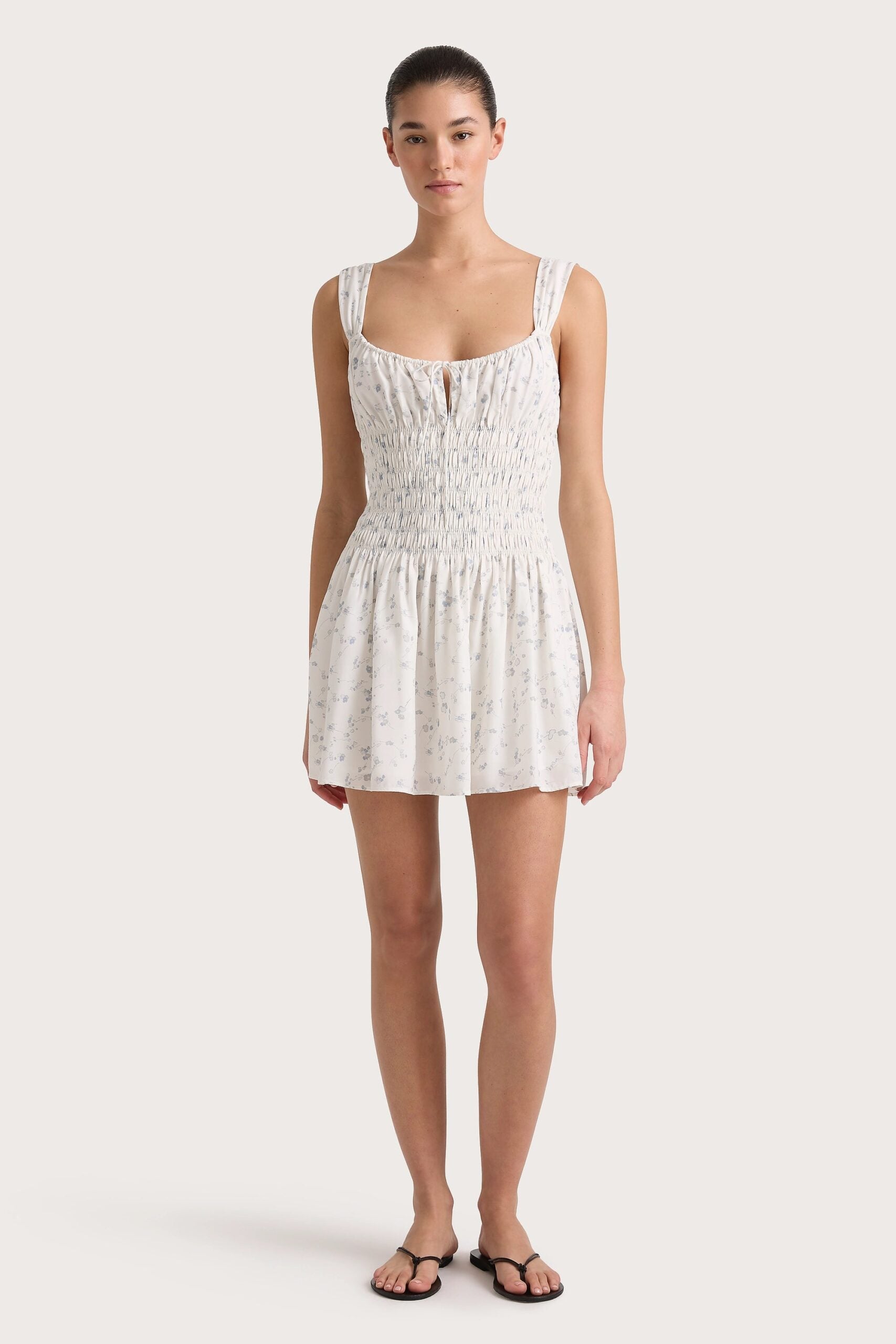Faithfull The Brand Yerres Mini Dress Blossom Egg Shell Powder Blue - Image 1