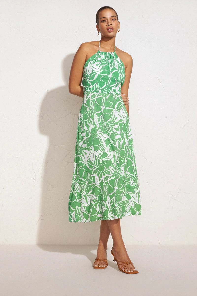 Faithfull The Brand Taormina Midi Dress El Marsa Floral Print Green - Image 1