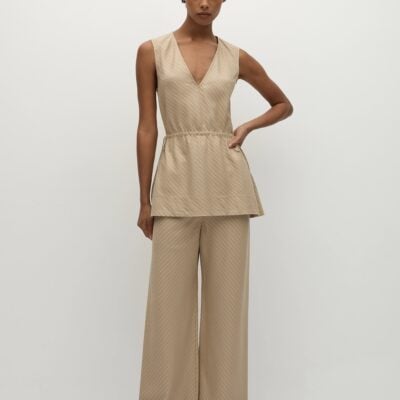 Faithfull The Brand Selan Pant Pinstripe Fawn White - Image 1