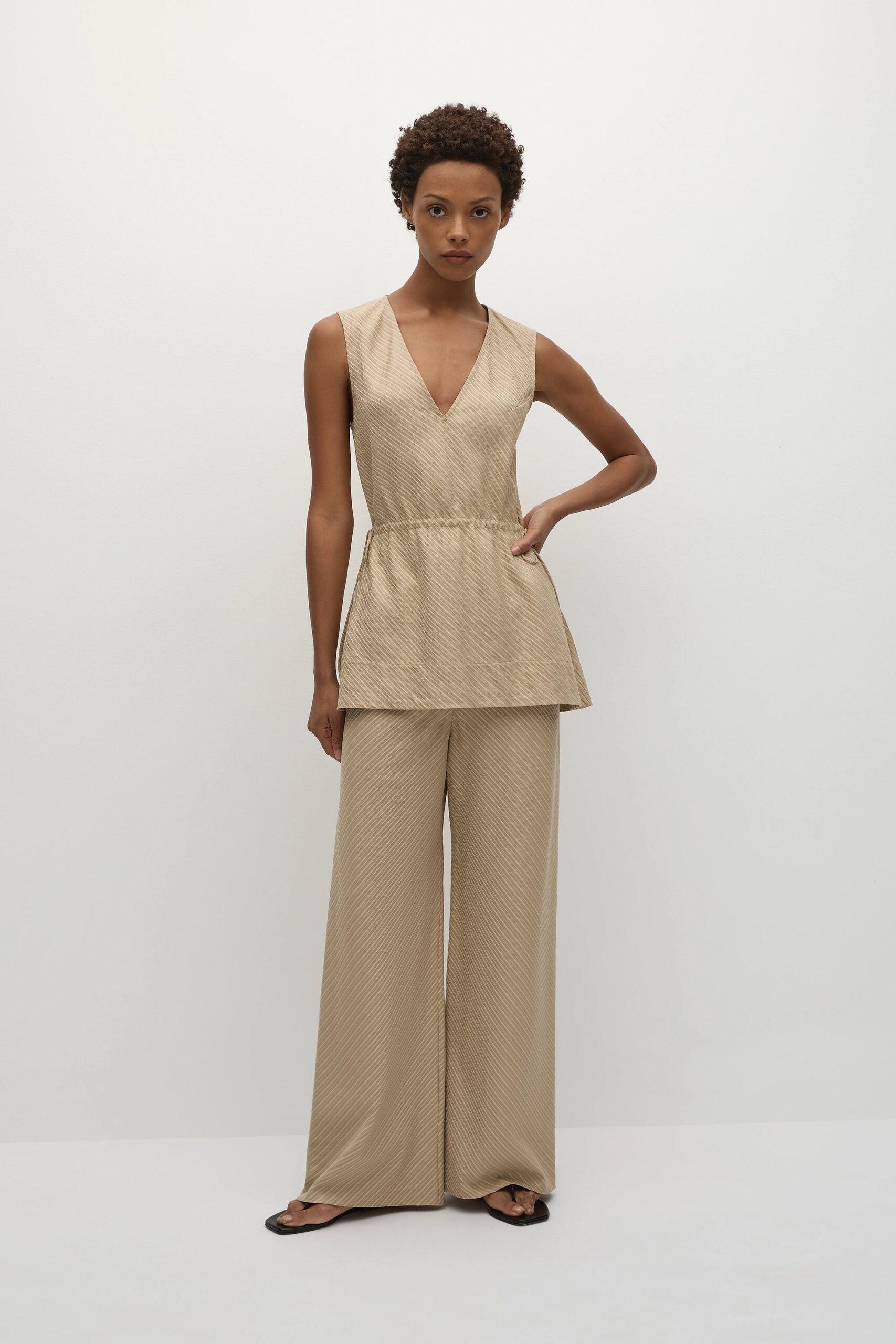 Faithfull The Brand Selan Pant Pinstripe Fawn White - Image 1
