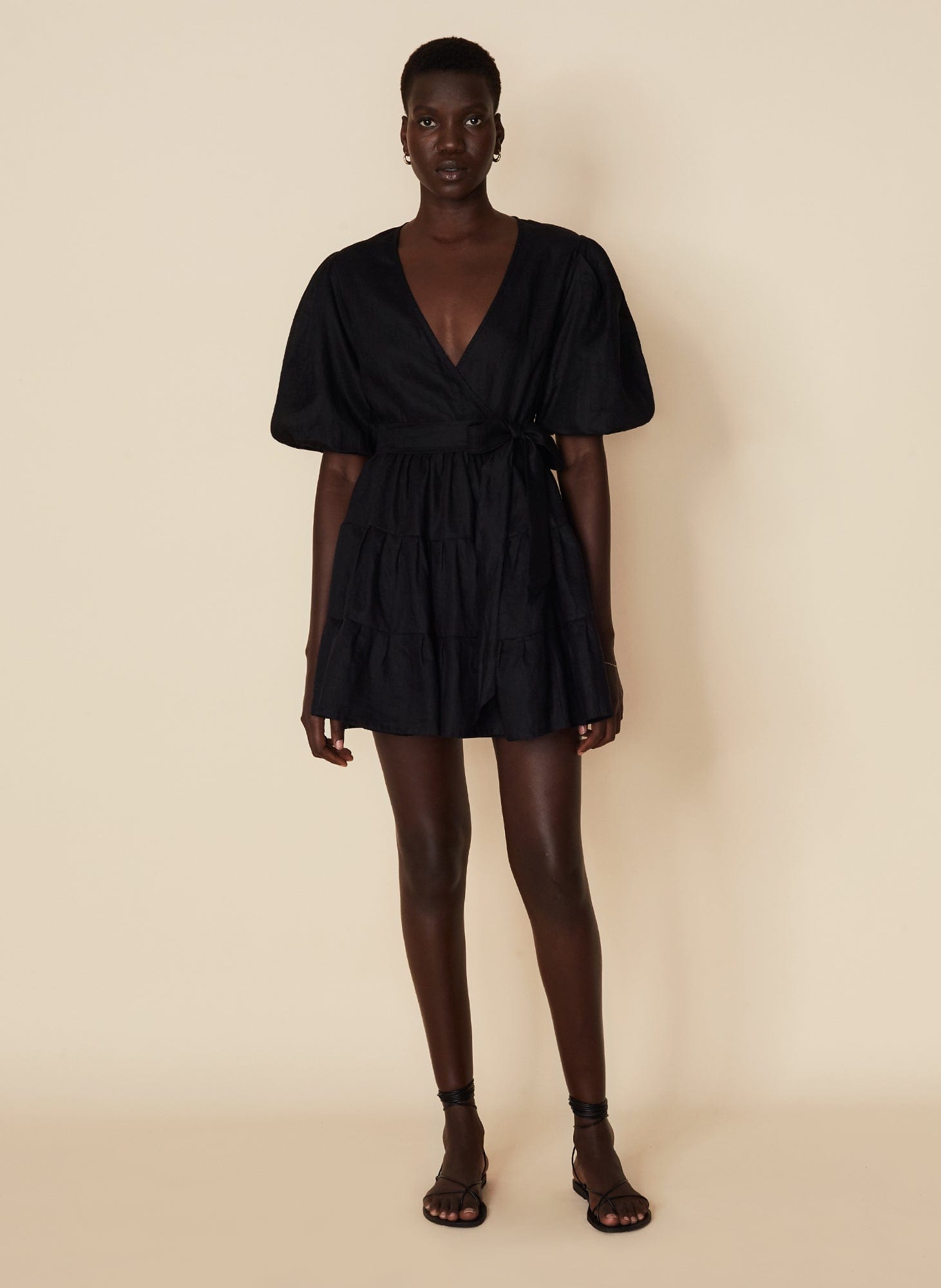 Faithfull The Brand Rooney Wrap Mini Dress Plain Black - Image 1