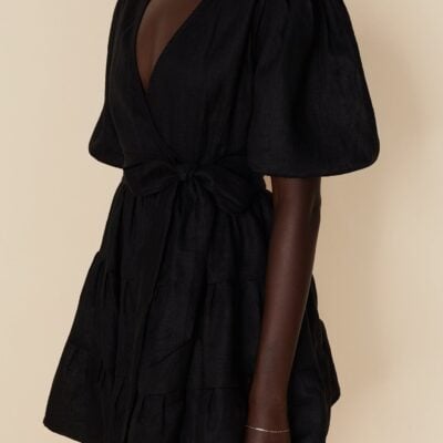 Faithfull The Brand Rooney Wrap Mini Dress Plain Black - Image 2