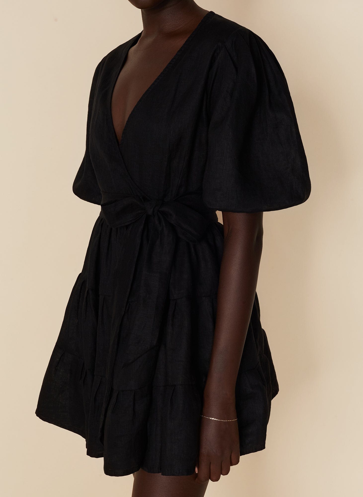 MNFTB191026063544224_2 Faithfull The Brand Rooney Wrap Mini Dress Plain Black - Image 2