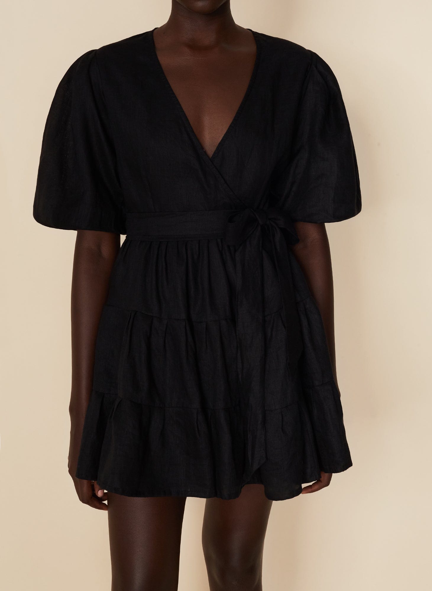 MNFTB191026063544224_3 Faithfull The Brand Rooney Wrap Mini Dress Plain Black - Image 3