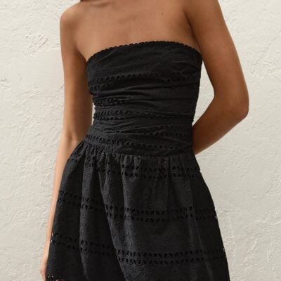 Faithfull The Brand Roja Mini Dress Rosa Broderie Black - Image 2