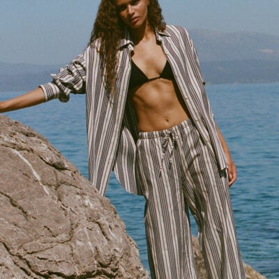 Faithfull The Brand Rena Pant Antique Navy Stripe - Image 2