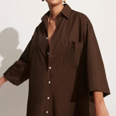 Faithfull The Brand Pontia Shirt Dress Plain Dark Chocolate - Image 2
