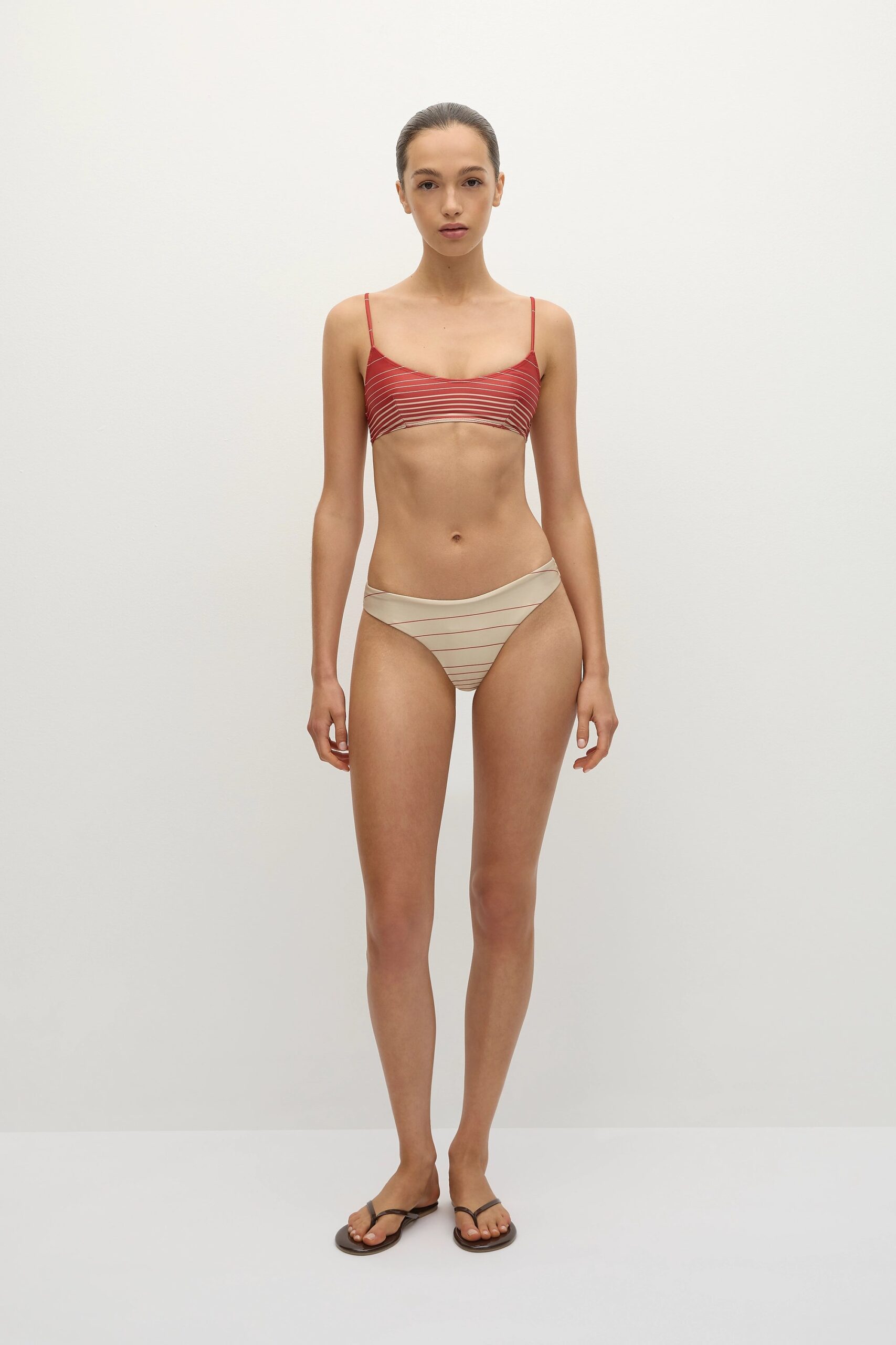 Faithfull The Brand Orla Bikini Top Accordion Stripe Amber Fawn - Image 1