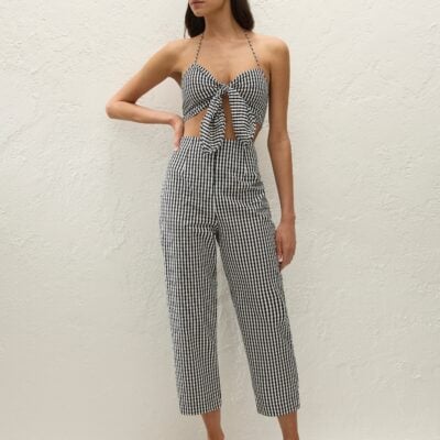 Faithfull The Brand Onda Top Black Textured Gingham - Image 1