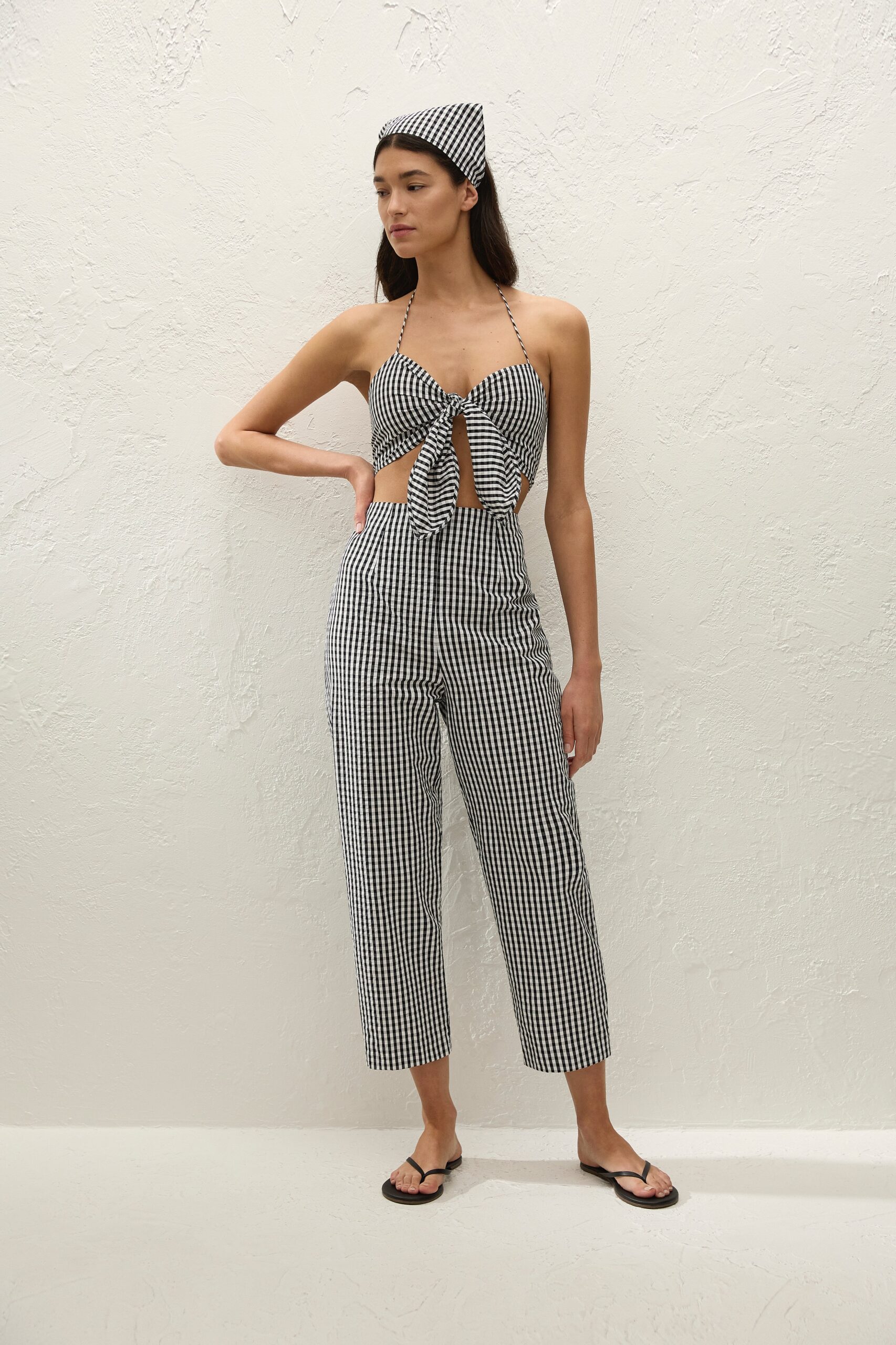 Faithfull The Brand Onda Top Black Textured Gingham - Image 1