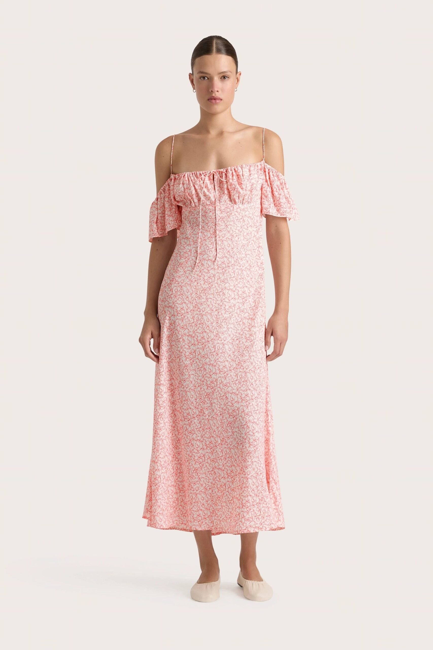 Faithfull The Brand Menton Midi Dress Calla Vermillion - Image 1