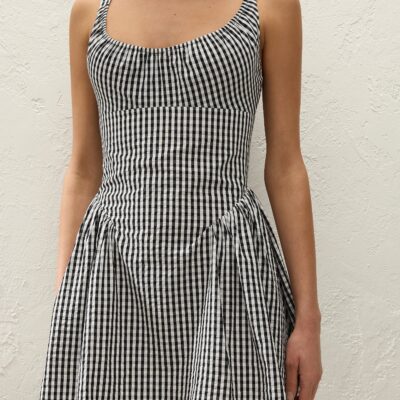 Faithfull The Brand Marcella Mini Dress Black Textured Gingham - Image 2