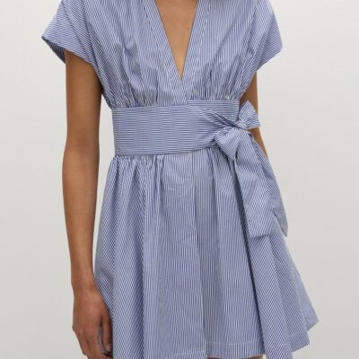 Faithfull The Brand Lova Mini Dress Helle Stripe Vintage Navy - Image 2