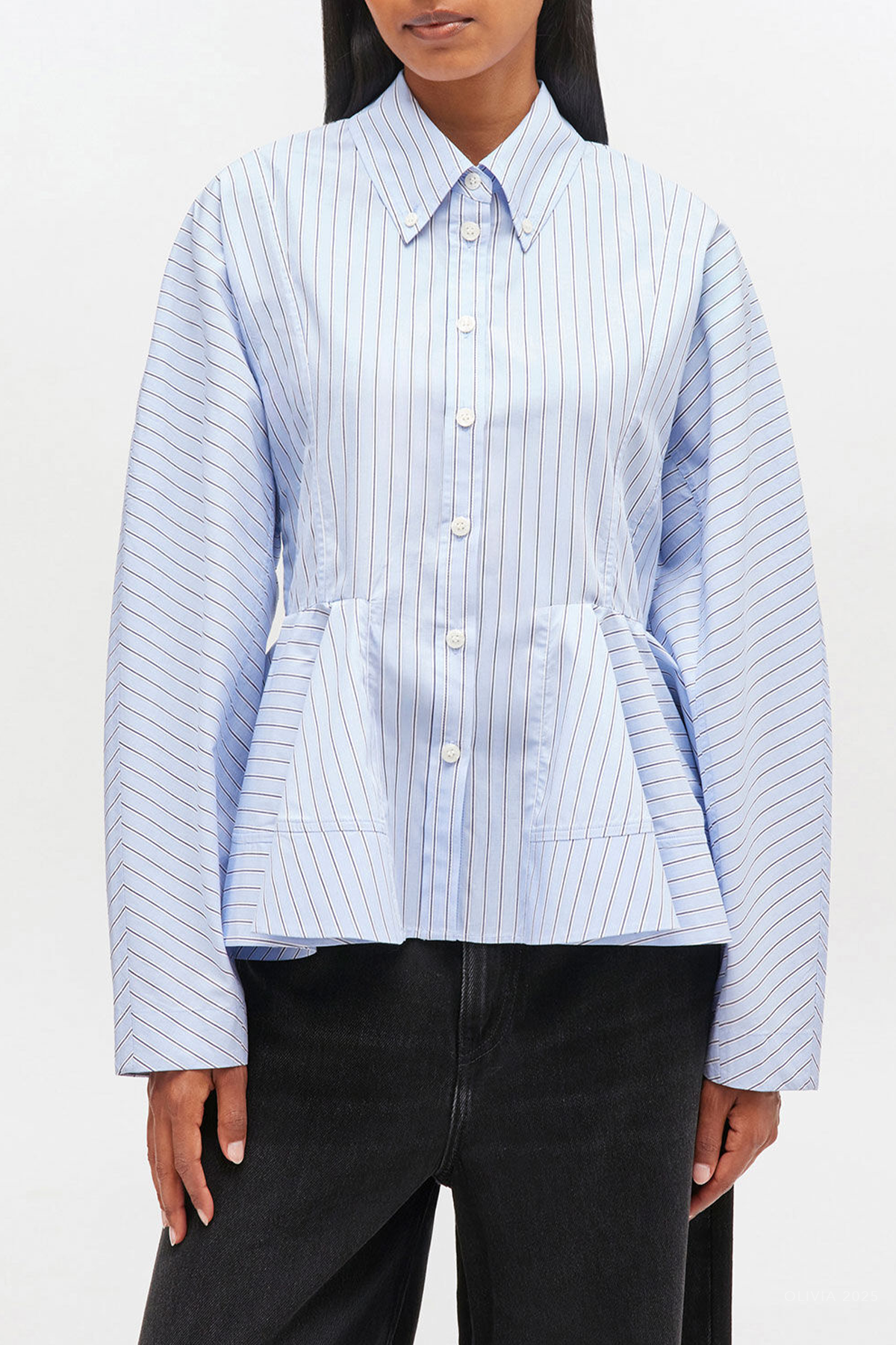 GANNI Stripe Peplum Shirt - Image 2