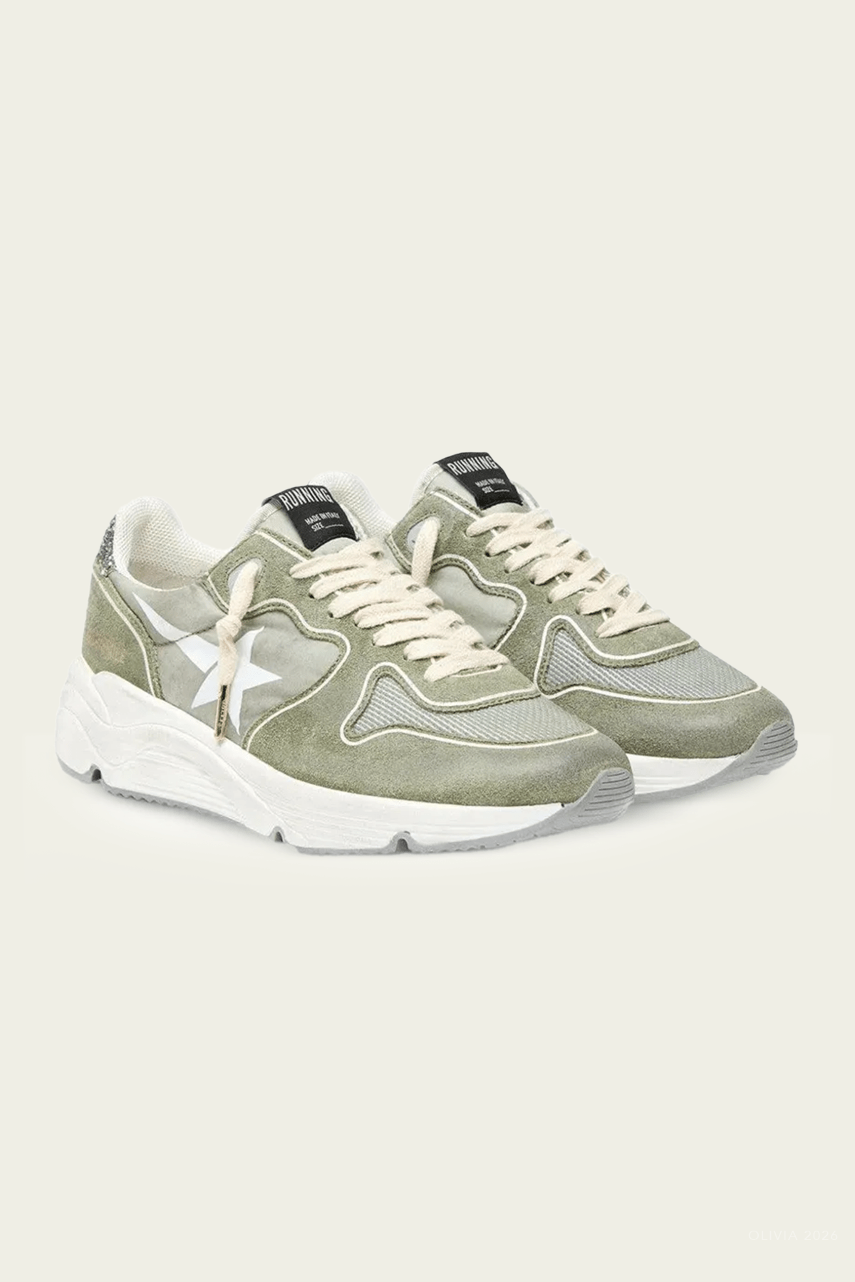MNGOLD051026012821278_2 Golden Goose Running Green Suede and Nylon Sneaker - Image 2