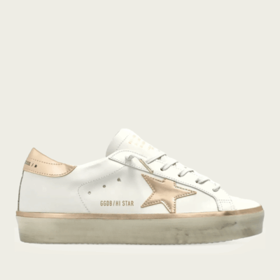 Golden Goose Hi-Star White Gold Leather Sneaker - Image 1