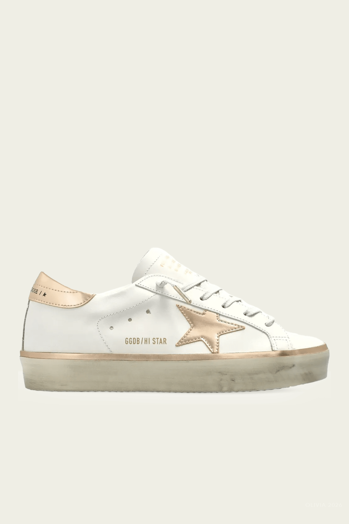 Golden Goose Hi-Star White Gold Leather Sneaker - Image 1