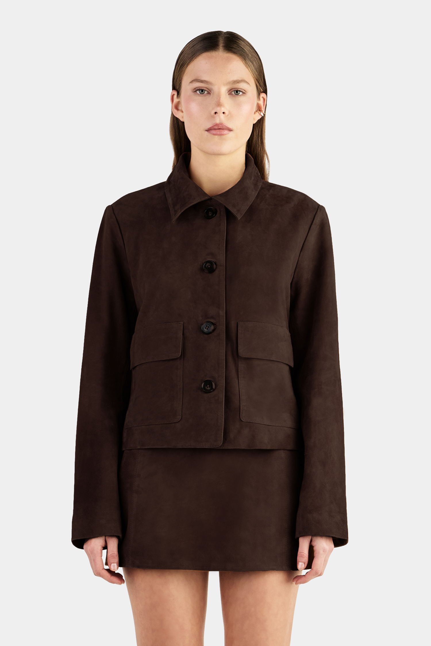 Hansen & Gretel Logan Suede Coat Chocolate - Image 1