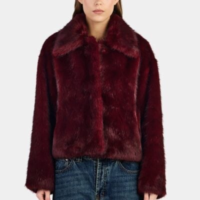 Hansen & Gretel Frankie Faux Fur Jacket Burgundy - Image 1