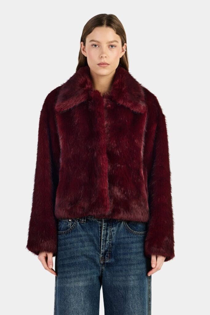 Hansen & Gretel Frankie Faux Fur Jacket Burgundy - Image 1