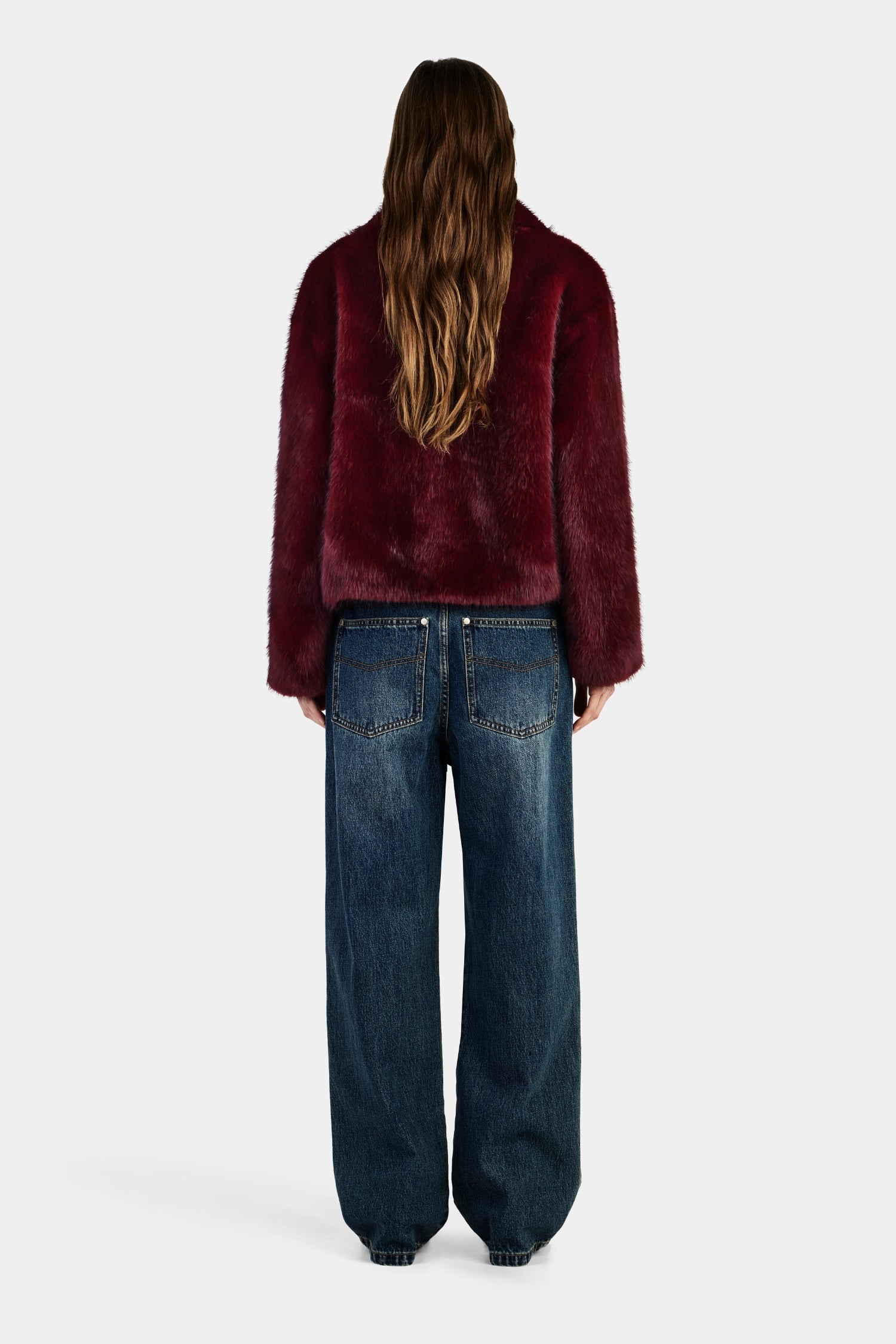 Hansen & Gretel Frankie Faux Fur Jacket Burgundy - Image 3