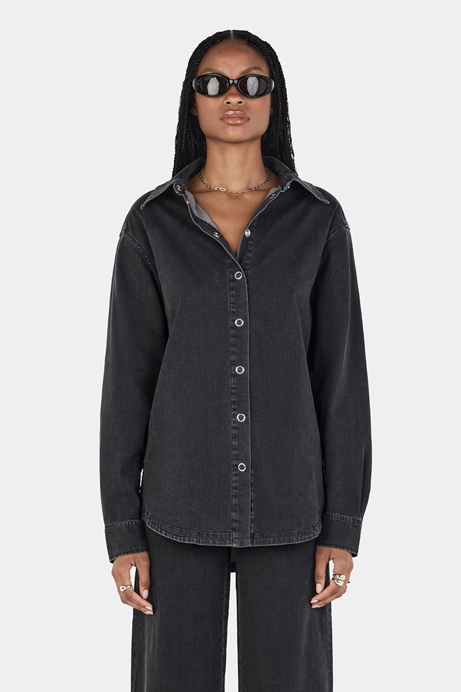 Hansen & Gretel Taylor Chambray Shirt Charcoal Chambray - Image 1
