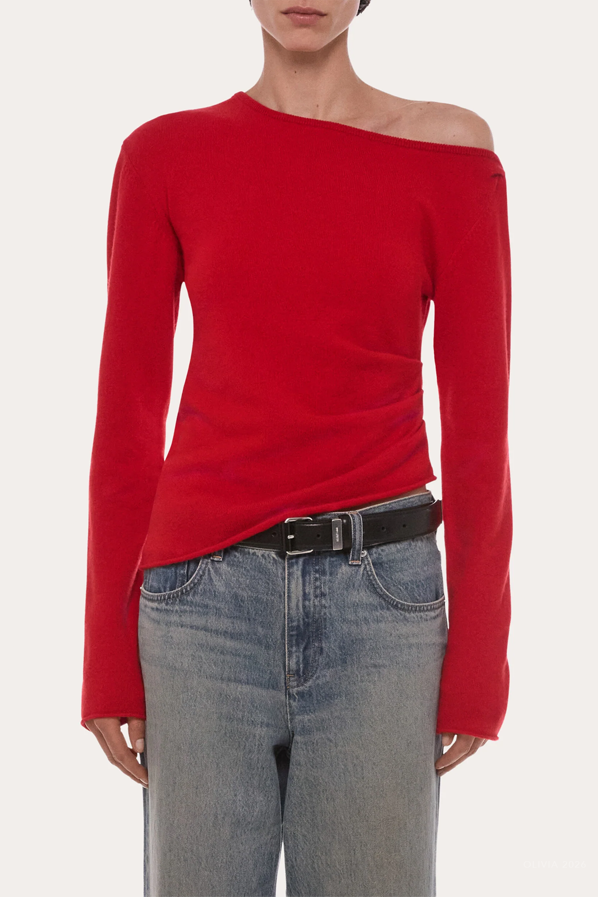 Helmut Lang Draped Asymmetrical Wool Top - Image 2