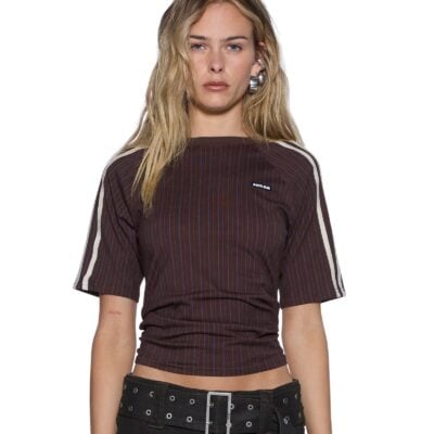 Ksubi Porter SS Top Chocolate Pinstripe - Image 1