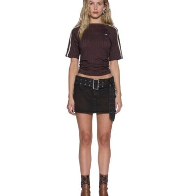Ksubi Porter SS Top Chocolate Pinstripe - Image 2