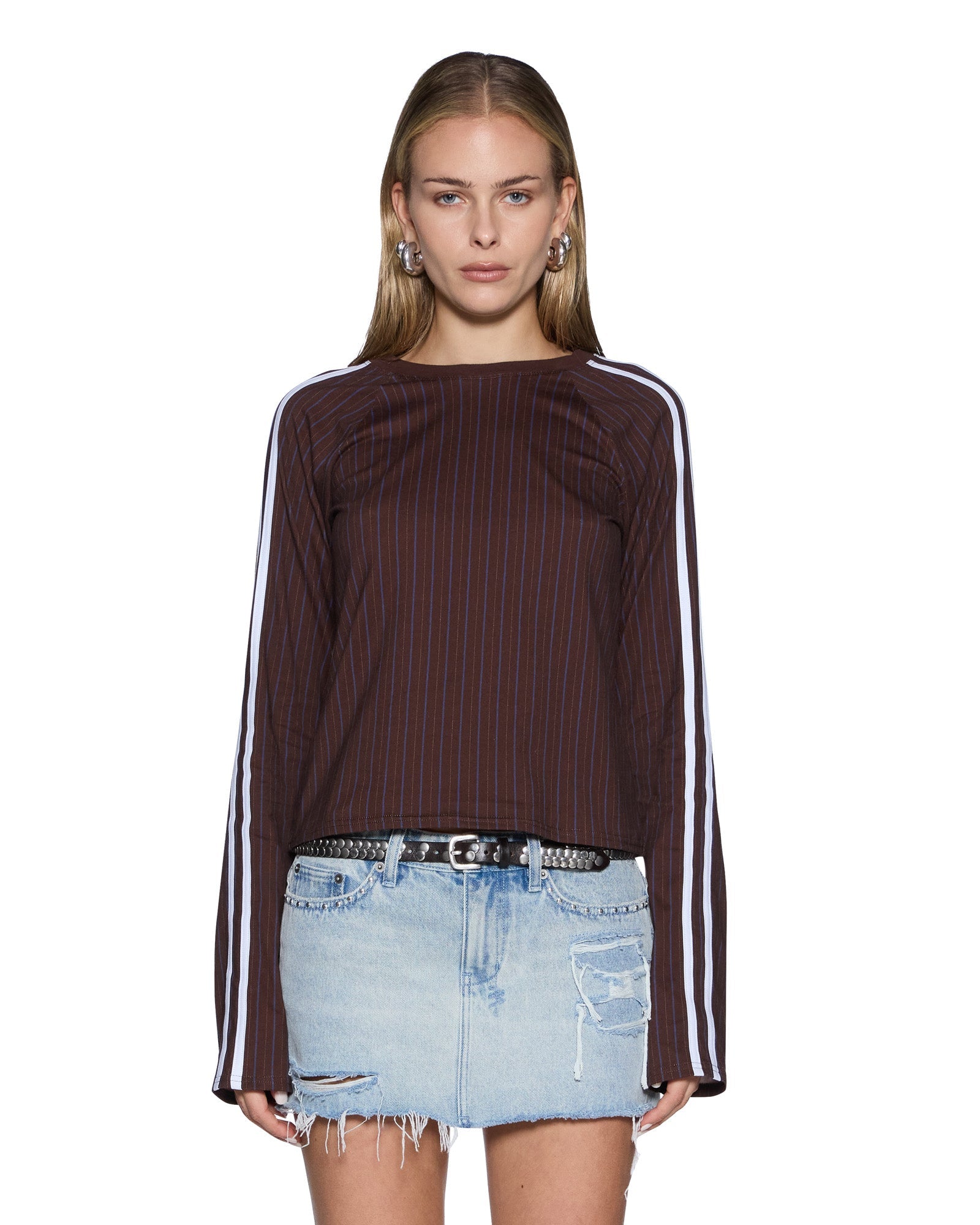 Ksubi Porter LS Top Choc Pinstripe - Image 1