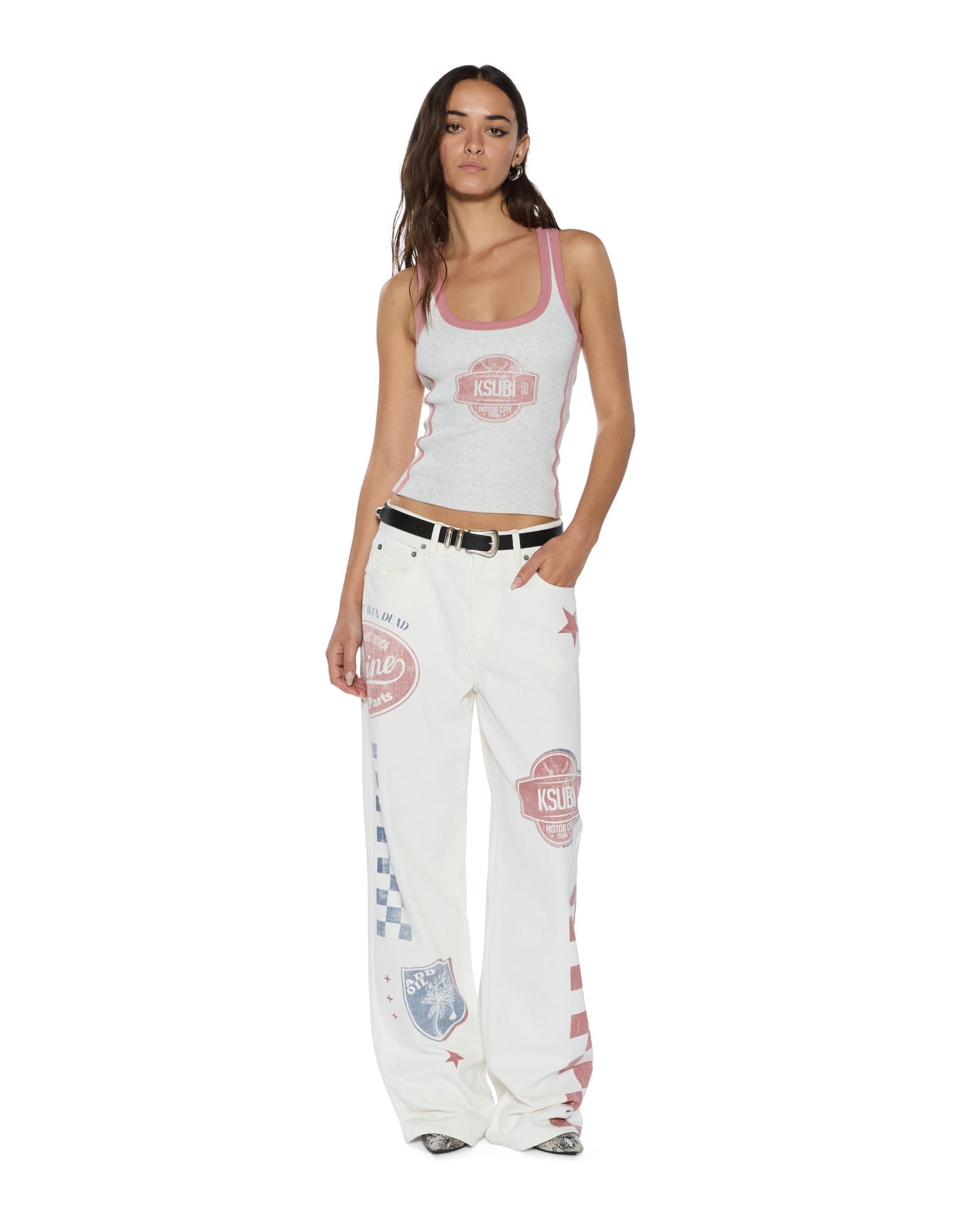 MNKSB041026023658182_2 Ksubi Pitt Lane Origin Tank Snow Marle/red - Image 2