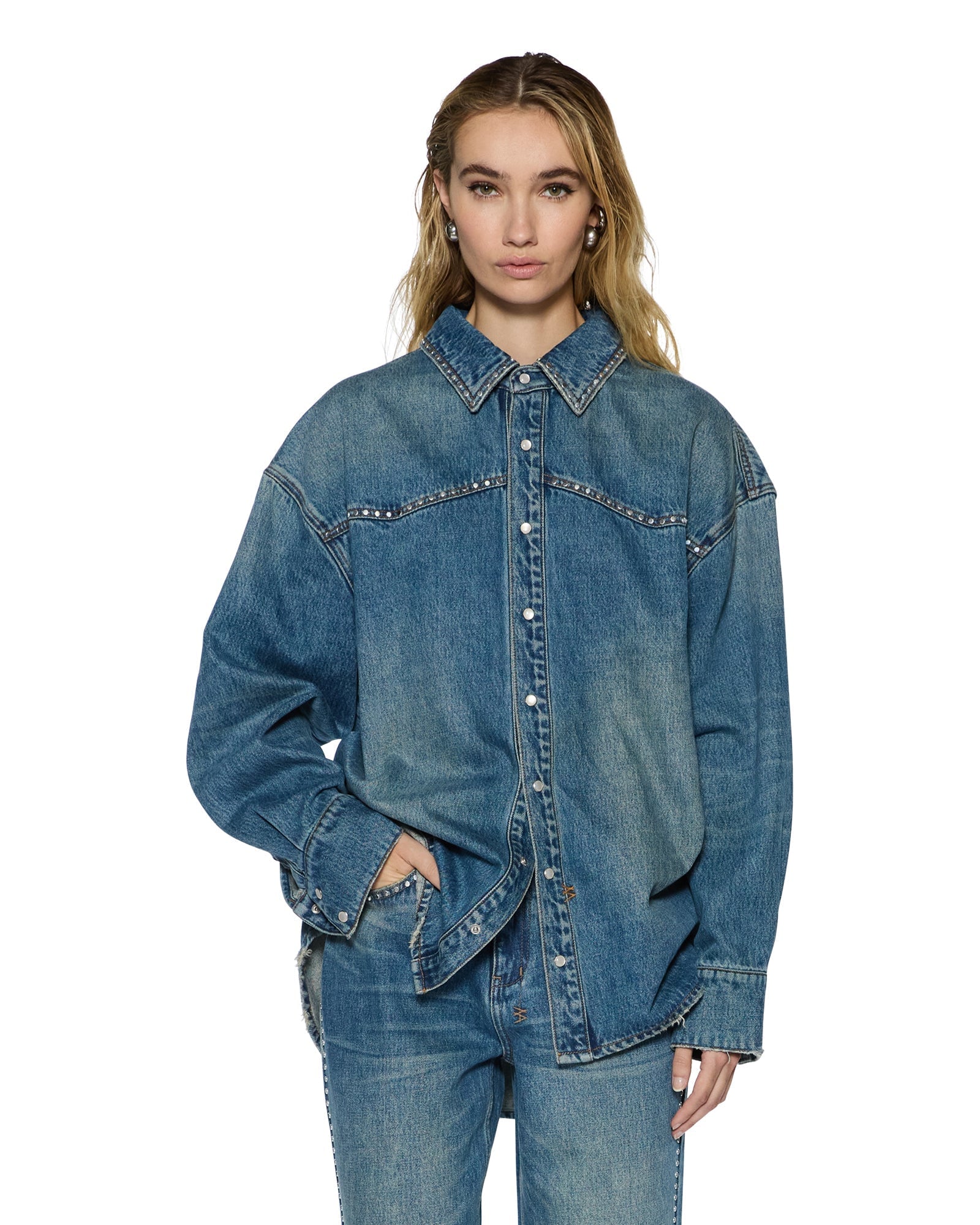 Ksubi Oversized LS Shirt Texas Blue Studded - Image 1
