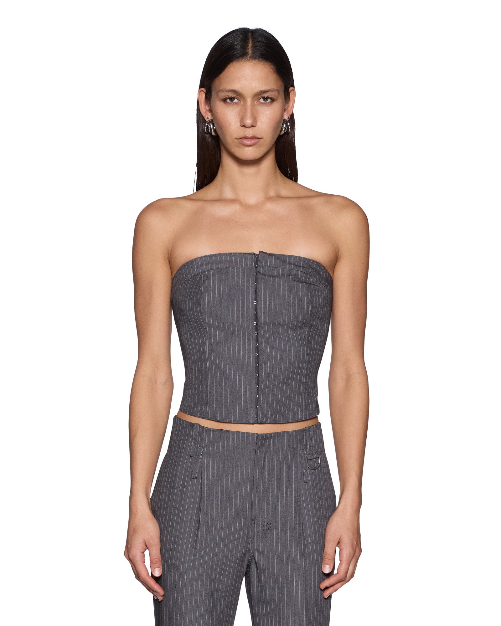 Ksubi Mondrian Bustier Top Grey Pinstripe - Image 1