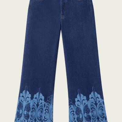 La DoubleJ The Cropped Flare Jean in Cocoon Placée Indigo - Image 1