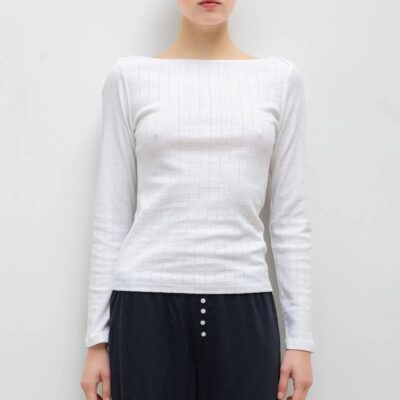LESET Pointelle Long Sleeve Bateau Top - Image 1