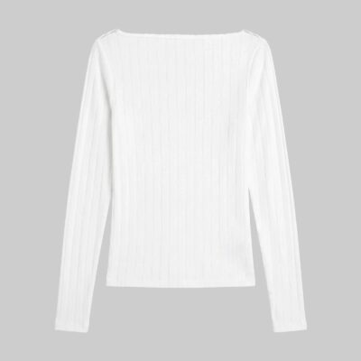 LESET Pointelle Long Sleeve Bateau Top - Image 2