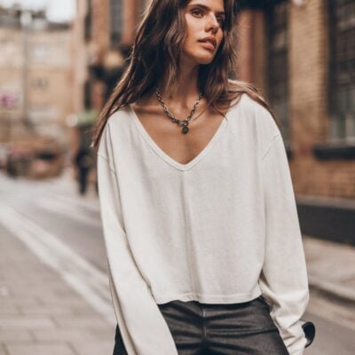 MIKUTA The Off White V-Neck Longsleeve - Image 1