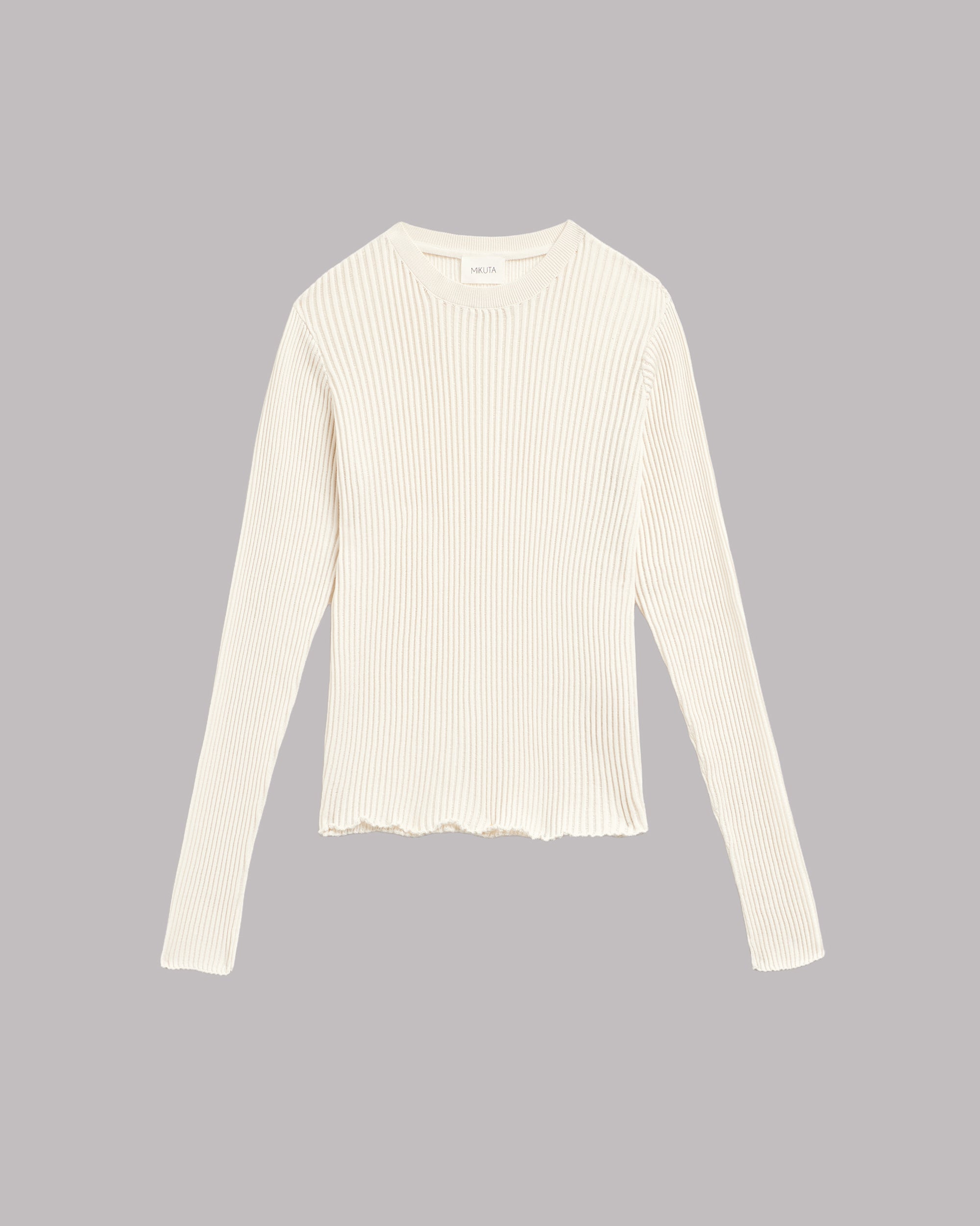 MNMIK041026041829615_2 MIKUTA The Off White Cotton Striped Thin Longsleeve - Image 2