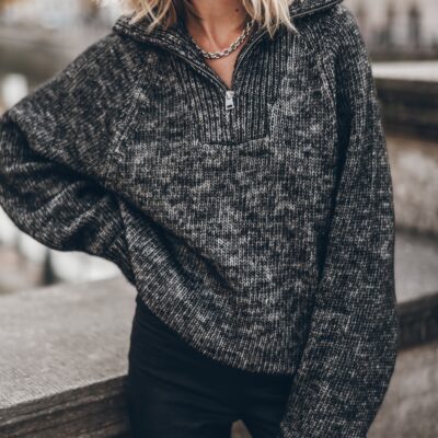 MIKUTA The Grey Zipped Knit Sweater - Image 2