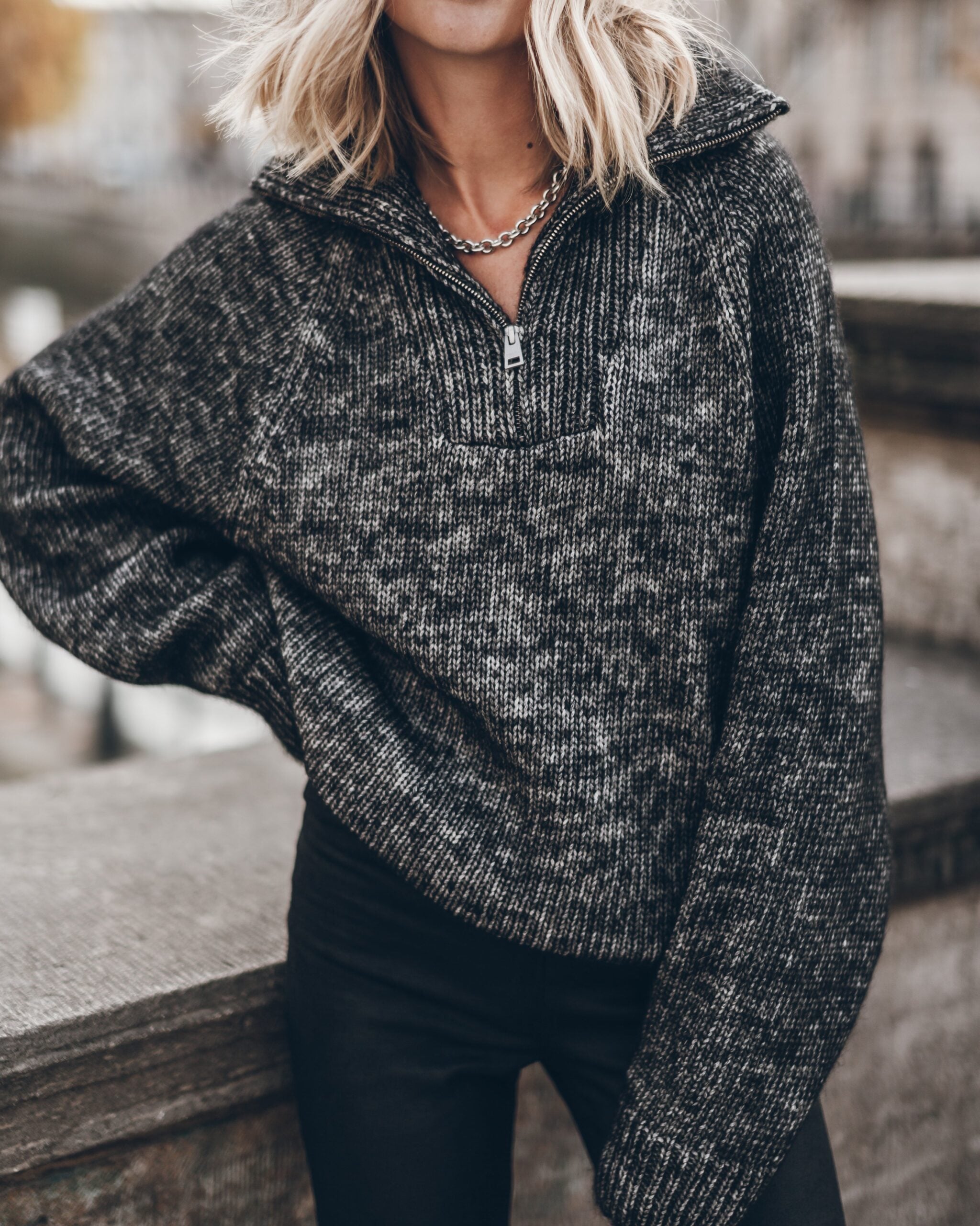 MNMIK041026041829624_2 MIKUTA The Grey Zipped Knit Sweater - Image 2