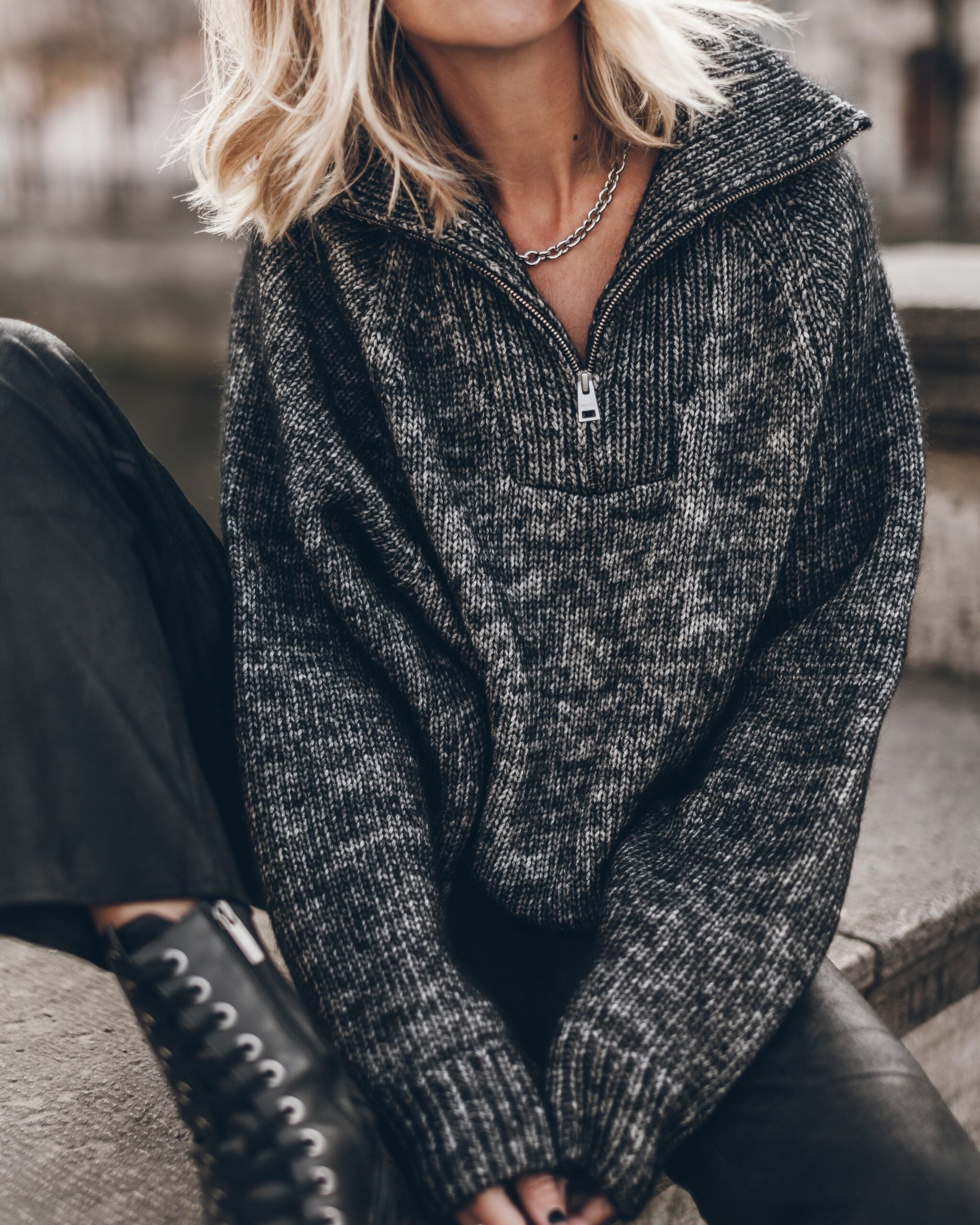 MNMIK041026041829624_3 MIKUTA The Grey Zipped Knit Sweater - Image 3