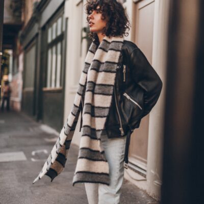 MIKUTA The Grey Striped Knitted Scarf - Image 1