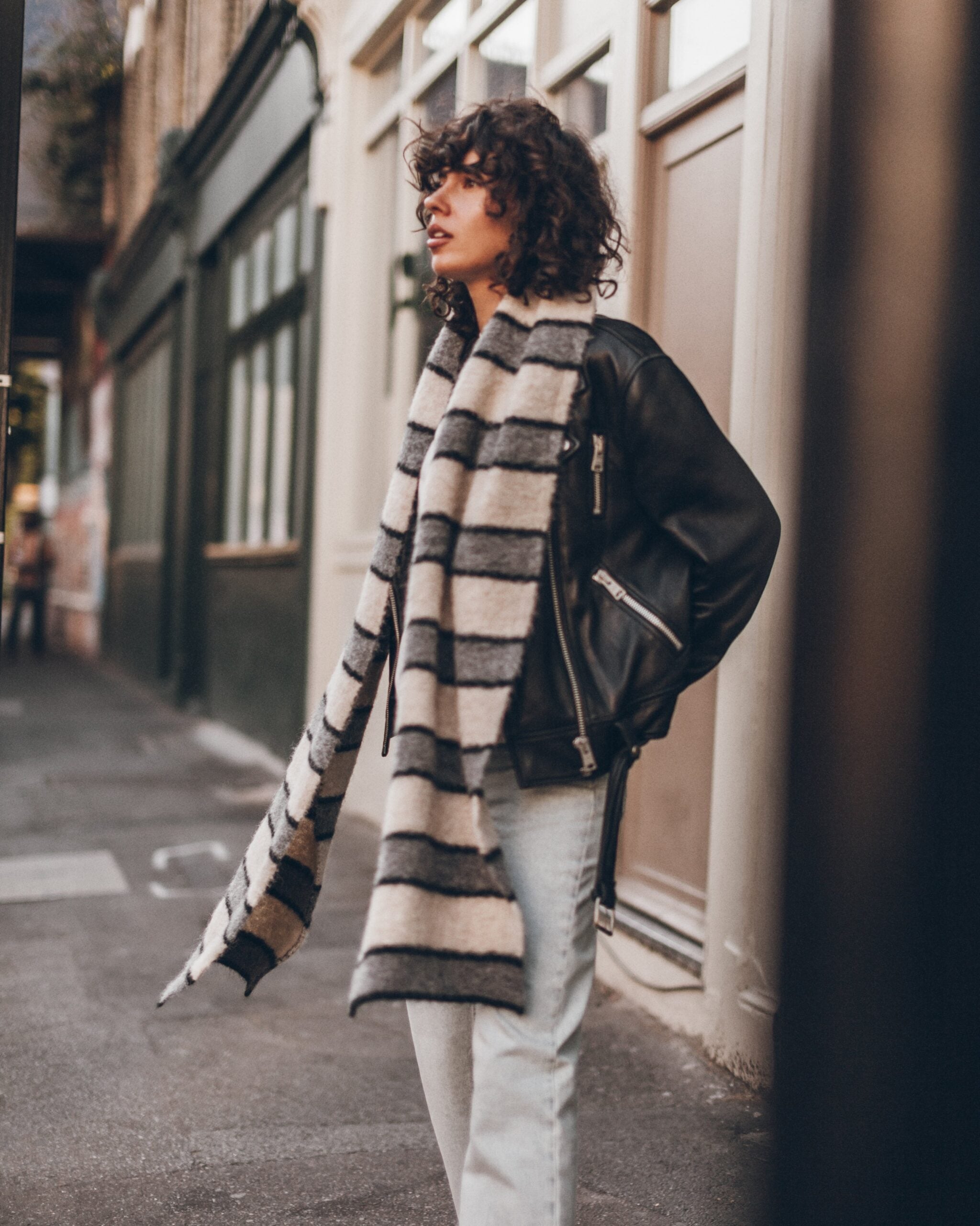 MIKUTA The Grey Striped Knitted Scarf - Image 1