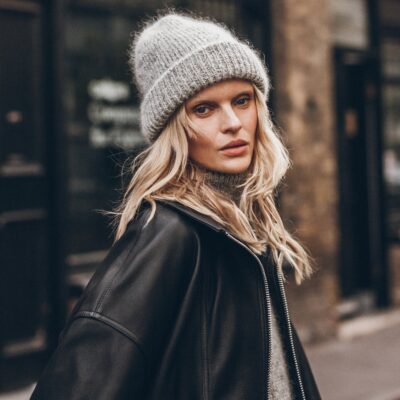MIKUTA The Grey Melange Mohair Knitted Beanie - Image 1